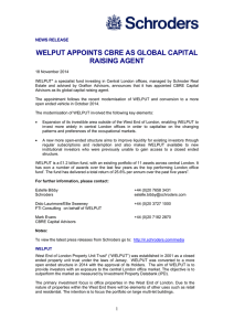 WELPUT APPOINTS CBRE AS GLOBAL CAPITAL RAISING AGENT
