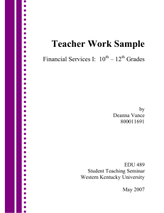 Teacher Work Sample Financial Services I:  10 – 12 Grades