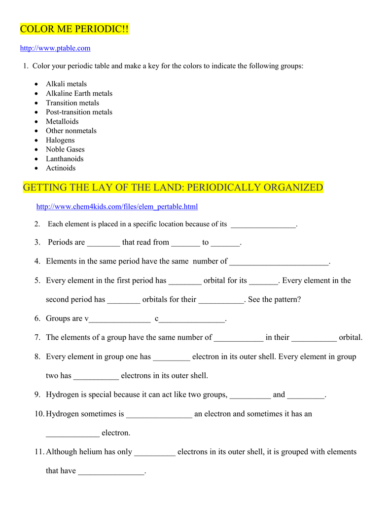 Periodic Table Webquest Worksheet Answers