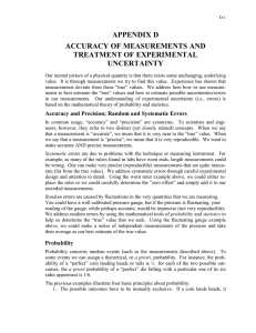 APPENDIX D ACCURACY OF MEASUREMENTS AND TREATMENT OF EXPERIMENTAL UNCERTAINTY