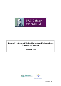 Personal Professor of Medical Education/ Undergraduate Programme Director REF: 007997