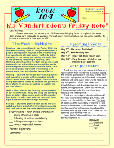 R Ms. Vanderlinden’s Friday Note! O Upcoming Events