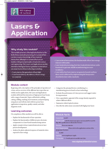 Lasers &amp; Application Why study this module?