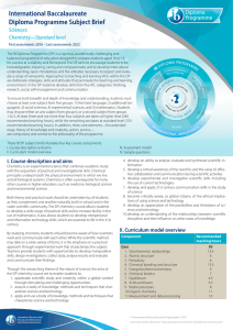 International Baccalaureate Diploma Programme Subject Brief Sciences: Chemistry—Standard level