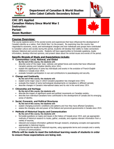 Department of Canadian &amp; World Studies John Cabot Catholic Secondary School