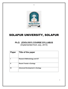 SOLAPUR UNIVERSITY, SOLAPUR  Ph.D.  (ZOOLOGY) COURSE SYLLABUS Paper