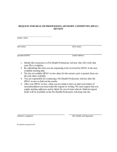 REQUEST FOR HEALTH PROFESSIONS ADVISORY COMMITTEE (HPAC) REVIEW