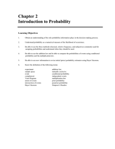 Chapter 2 Introduction to Probability  Learning Objectives