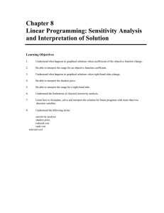 Chapter 8 Linear Programming: Sensitivity Analysis and Interpretation of Solution