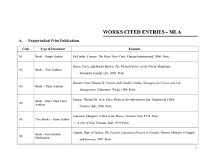 WORKS CITED ENTRIES - MLA A. Nonperiodical Print Publications