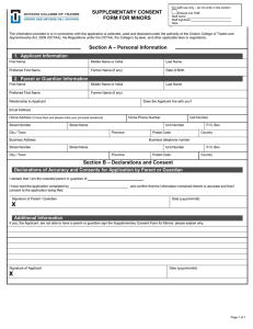 SUPPLEMENTARY CONSENT FORM FOR MINORS Section A – Personal Information