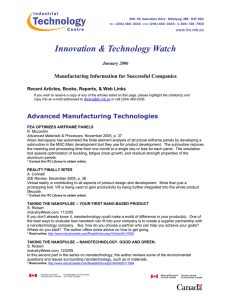 Innovation &amp; Technology Watch Manufacturing Information for Successful Companies  January 2006