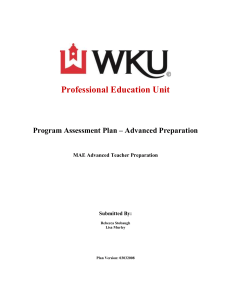 Professional Education Unit Program Assessment Plan – Advanced Preparation