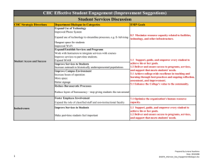 CHC Effective Student Engagement (Improvement Suggestions) Student Services Discussion CHC Strategic Directions