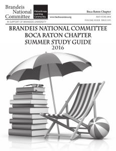 BRANDEIS NATIONAL COMMITTEE BOCA RATON CHAPTER SUMMER STUDY GUIDE Brandeis