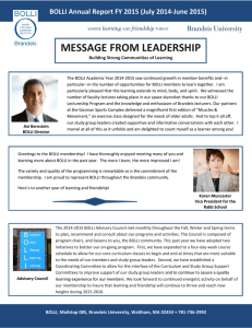 MESSAGE FROM LEADERSHIP  BOLLI Annual Report FY 2015 (July 2014-June 2015)