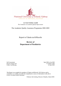 Report to Údarás na hOllscoile Review of Department of Paediatrics