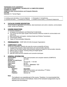 TENNESSEE STATE UNIVERSITY COLLEGE OF ENGINEERING, TECHNOLOGY &amp; COMPUTER SCIENCE COURSE SYLLABUS