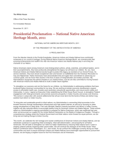 Presidential Proclamation -- National Native American Heritage Month, 2011