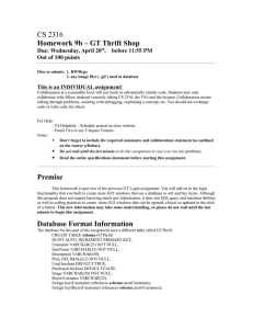 CS 2316 Homework 9b – GT Thrift Shop Due: Wednesday, April 20