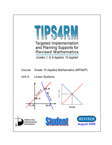Course:  Grade 10 Applied Mathematics (MFM2P)  Unit 4: Linear Systems