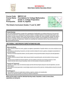 Notre Dame Catholic Secondary School Course Code:    MBF3C1-03
