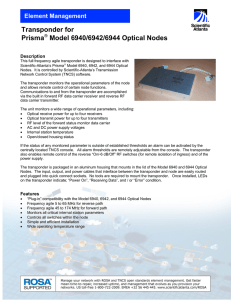 Transponder for Prisma Model 6940/6942/6944 Optical Nodes Element Management