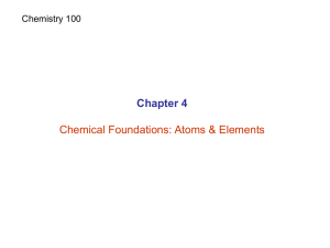 Chapter 4 Chemical Foundations: Atoms &amp; Elements Chemistry 100