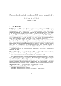 Constructing hyperbolic manifolds which bound geometrically. 1 Introduction D. D. Long