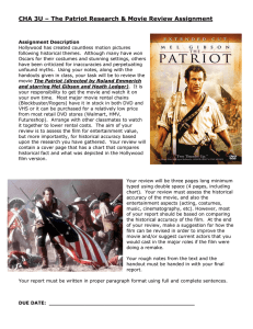 CHA 3U – The Patriot Research &amp; Movie Review Assignment