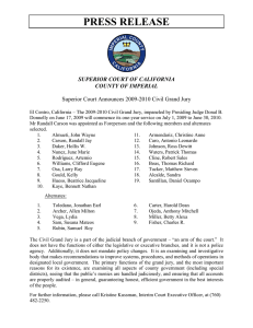 PRESS RELEASE SUPERIOR COURT OF CALIFORNIA COUNTY OF IMPERIAL