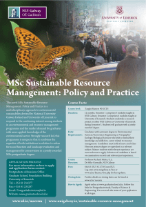 MSc Sustainable Resource Management: Policy and Practice Course Facts: