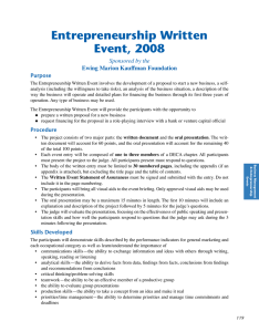 Entrepreneurship Written Event, 2008 Sponsored by the Ewing Marion Kauffman Foundation