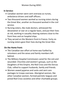 Women During WW1   Canadian women were sent overseas as nurses,
