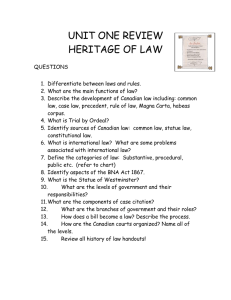 UNIT ONE REVIEW HERITAGE OF LAW