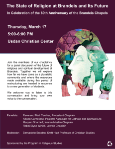 The State of Religion at Brandeis and Its Future 5:00-6:00 PM