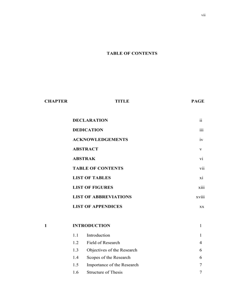 Table Of Contents Chapter Title