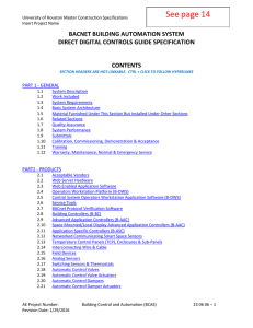 BACNET BUILDING AUTOMATION SYSTEM DIRECT DIGITAL CONTROLS GUIDE SPECIFICATION CONTENTS