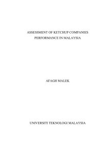 ASSESSMENT OF KETCHUP COMPANIES PERFORMANCE IN MALAYSIA  AFAGH MALEK