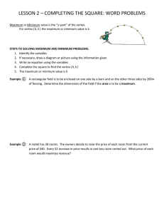 LESSON 2 – COMPLETING THE SQUARE: WORD PROBLEMS