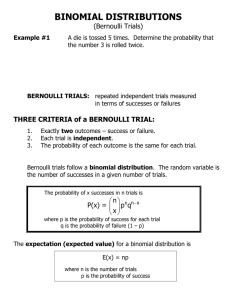 BINOMIAL DISTRIBUTIONS (Bernoulli Trials)