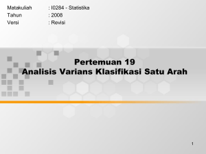Pertemuan 19 Analisis Varians Klasifikasi Satu Arah Matakuliah : I0284 - Statistika