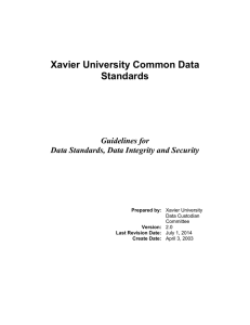 Xavier University Common Data Standards Guidelines for