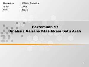 Pertemuan 17 Analisis Varians Klasifikasi Satu Arah Matakuliah : I0284 - Statistika