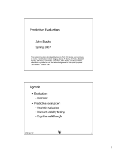 Predictive Evaluation John Stasko Spring 2007