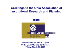Greetings to the Ohio Association of Institutional Research and Planning from
