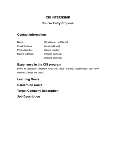CIS INTERNSHIP Course Entry Proposal  Contact Information