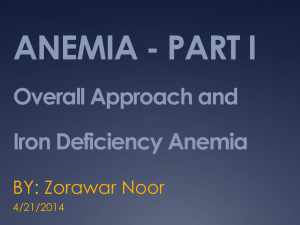 ANEMIA - PART I Overall Approach and Iron Deficiency Anemia BY: Zorawar Noor