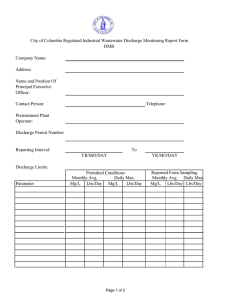 City of Columbia Regulated Industrial Wastewater Discharge Monitoring Report Form DMR