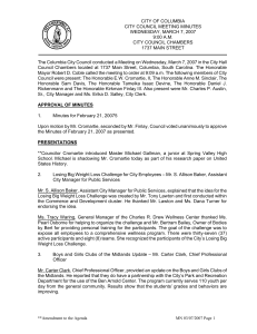 CITY OF COLUMBIA CITY COUNCIL MEETING MINUTES WEDNESDAY, MARCH 7, 2007